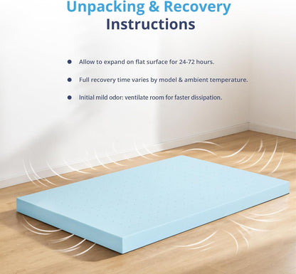 EGOHOME 2 Inch Queen Memory Foam Mattress Topper- Cooling Gel Infused | Pressure Relieving Pad in a Box, Dorm Room Essentials, Certipur Certified, Blue7