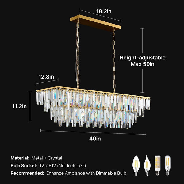 Gold Modern Crystal Chandelier, 39" Long Dinging Room Light Fixture5