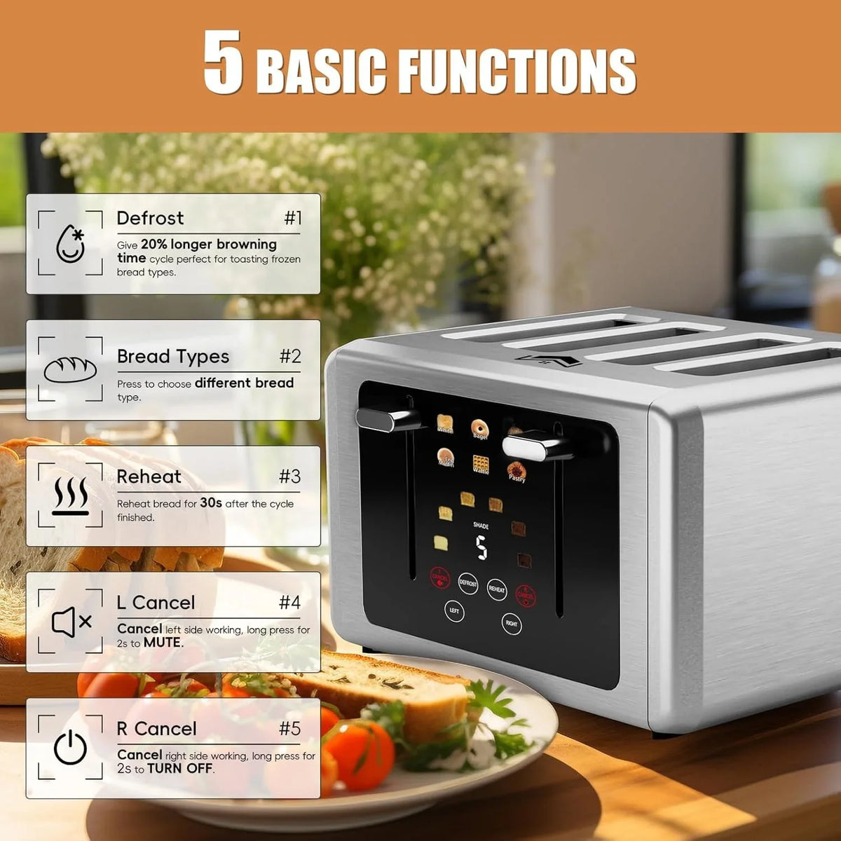 smart-digital-4-slice-touchscreen-toaster-wide-slots-dual-control-digital-timer-6-bread-types-6-shade-settings-defrost-reheat-standby-sound-control-stainless-steel