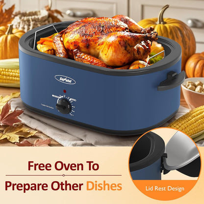 Electric Roaster, 26 Quart Electric Roaster Oven with Glass Lid, Turkey Roaster Oven Buffet with Self-Basting Lid, Removable Pan, Cool-Touch Handles, Blue3