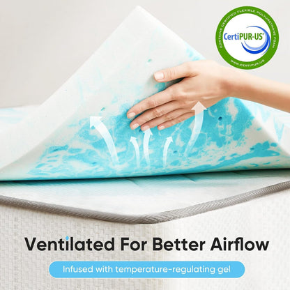 3 Inch Full Memory Foam Mattress Topper, Gel Foam Mattress Topper for Pressure Relief, Ventilated Design Bed Topper in a Box, Certipur-Us Certified | Gel Memory Foam Relieves Pressure, Ventilated Design Keeps Cool. Fits Full Size, Certipur-Us Certified, Comes in a Box.2