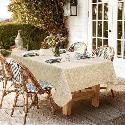 Rectangle Table Cloth Faux Linen Farmhouse Tablecloth, Wrinkle and Stain Resistant Decorative Fabric Rectangular Spring Table Cover for Dining/Party/Birthday/Wedding, Beige, 54 X 80 Inch6