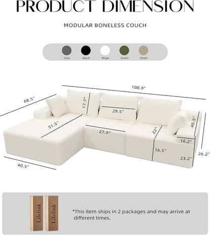 108" Sectional Boneless Couch Cloud Sofa for Living Room L Shaped2