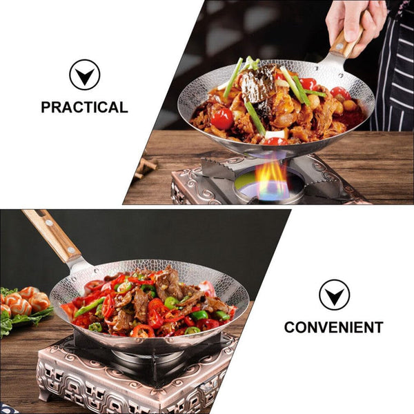 13.38 Inch Stainless Steel Wok Pan with Wooden Handle Household Cooking Pan for Stir Fry Steam and Hot Pot Kitchen Cookware8