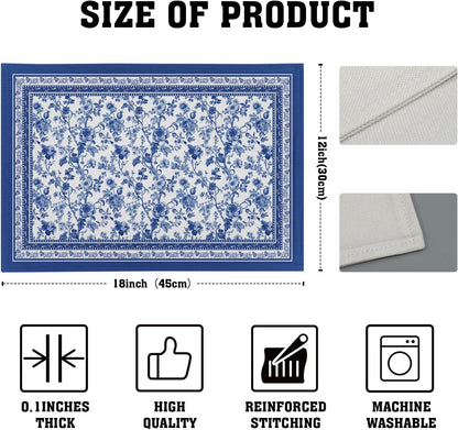 Blue Floral Branches Placemats Set of 4 ，12 X 18 Inch Chinoiserie Table Mats Washable Heat Resistant Linen Fabric Rectangle Place Mat for Indoor Outdoor Kitchen Dining Home Decor4
