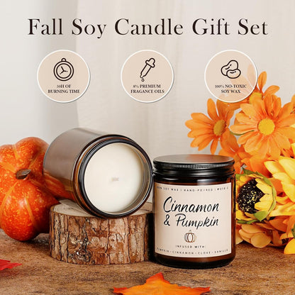 Fall Candle Set | 4 Pack Scented Candles for Home - Candle Gifts for Women Men, Soy Candles Home Scented | Autumn Fragrance of - Apple Pie/Cinnamon/Harvest/Wreath3