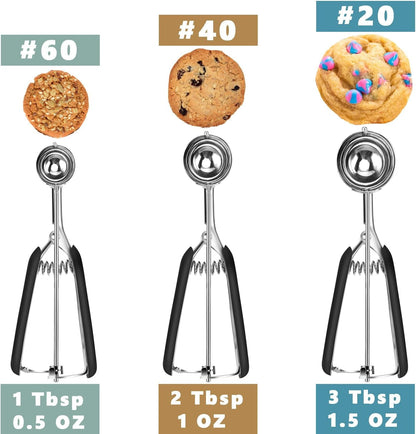 Cookie Scoop Set, Include 1 Tbsp/2 Tbsp/3 Tbsp, Cookie Dough Scoop, Cookie Scoops for Baking Set of 3, 18/8 Stainless Steel, Good Grip, Non-Slip, for Cookies Cupcake Muffin Ice Cream Waffle2