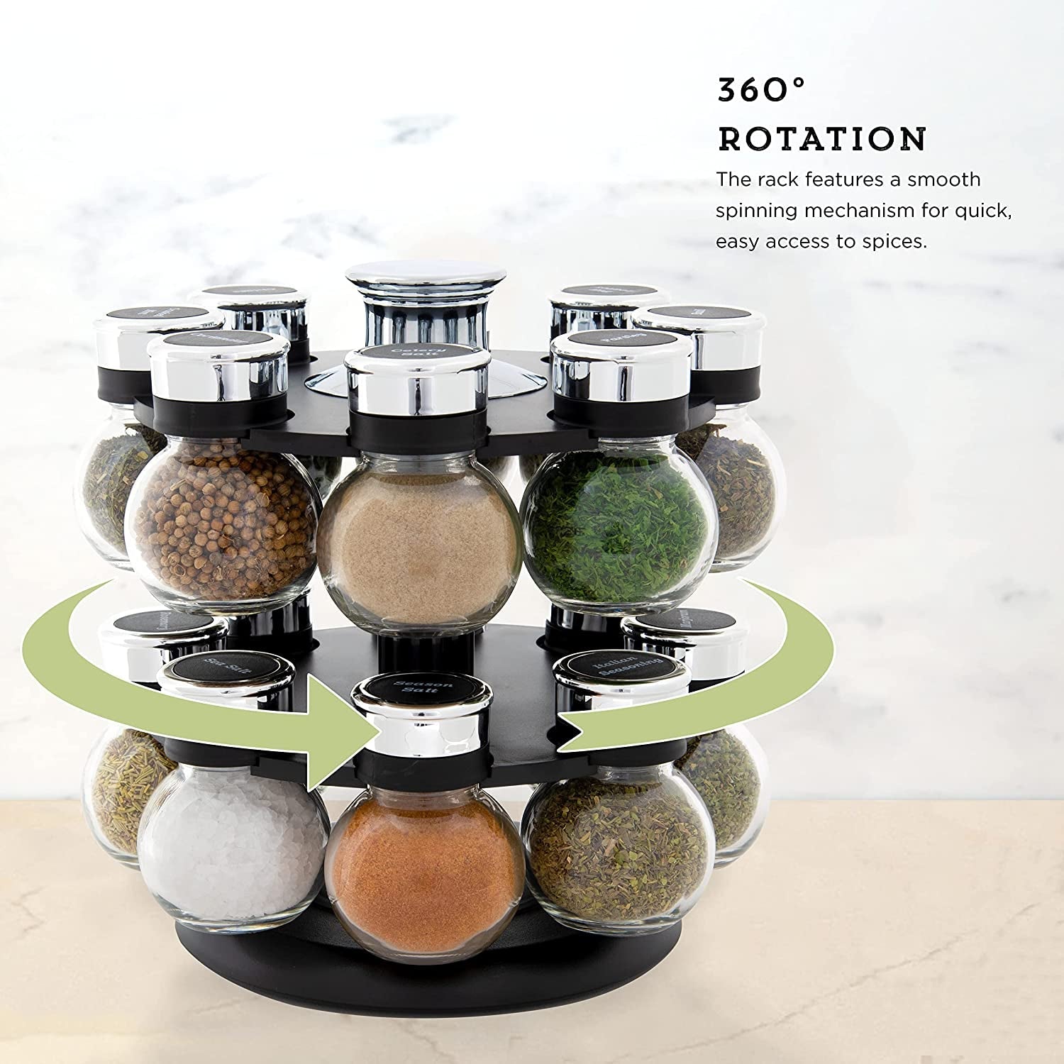 16-jar-ellington-revolving-countertop-spice-rack-with-lift-pour-caps-and-spices-included-free-spice-refills-for-5-years-black-and-chrome