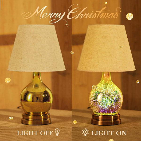 Table Lamp, Desk Lamp Bulb Included - Modern Lamp with Unique Lampshade, Handmade 3D Effect Glass Base - Perfect Table Lamp in Bedroom, Bedside, Living Room, Office (E12 LED Bulb Included)3
