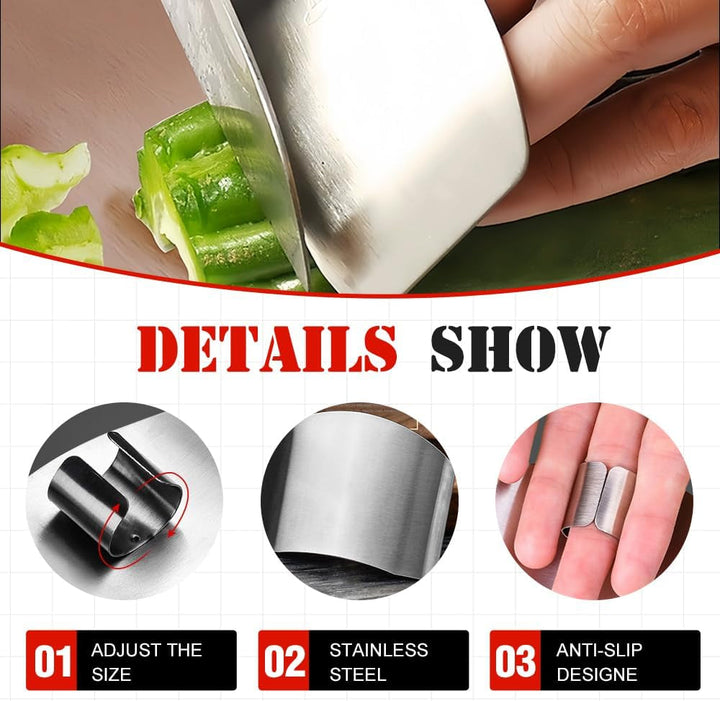 Stainless Steel Finger Guard, Universal Fit Adjustable Finger Protector for Cutting Food, Premium Slicing Tool, Silver+2