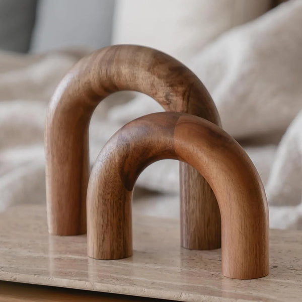Wood Arch Bookshelf Decor - Modern Shelf Decor Accents, Decorative Objects for Coffee Table, Entryway Table Sculptures, Minimalist Home Decorations for TV Console, Built in Shelves and Mantle1