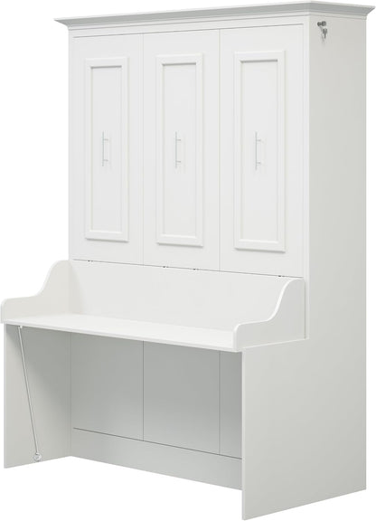 Alegra Full Murphy Bed with Desk | Engineered and Solid Wood Construction | Smooth Painted Finish - NO Melamine Used | Perfect for a Home Office Guest Bed (Warm White)8