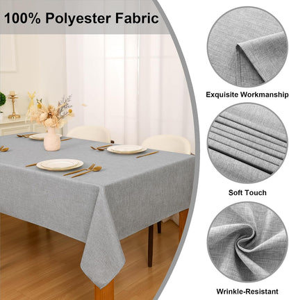 Faux Linen Tablecloth Wrinkle Resistant 52 X 70 Inch - Grey Washable Dust-Proof Rectangle Table Cloth for Kitchen Dining, Outdoor Picnic, Farmhouse Decorative Oblong Table Cover4