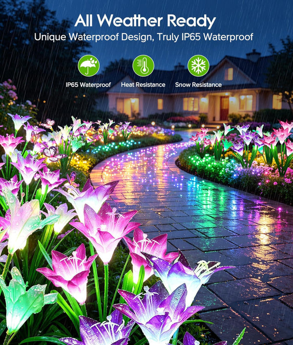 Outdoor Solar Lights, 4 Pack Solar Garden Light with Bigger Lily Flowers, Waterproof 7 Color Changing Solar Lights Outdoor - Bigger Panel for Patio Yard Garden Decoration, Gift for Mom3