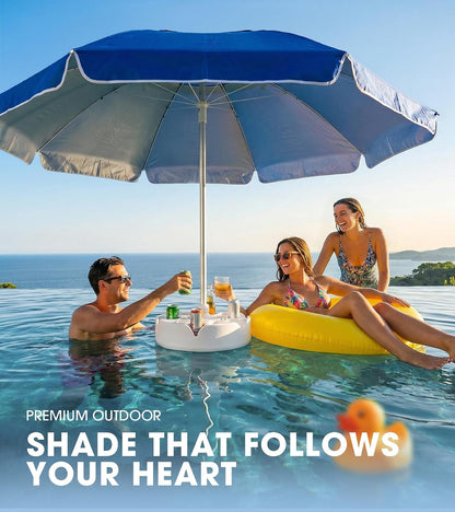 7FT Floating Table Umbrella with Base & Cup Holder, Portable Pool Umbrella for inside of Pool, Floating Poolside Shade Include Easy Carry Bag for Swimming Area, Beach, Lake House, Navy7