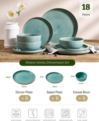 Meteor 18-Piece Stoneware Dinnerware Set, Peacock Green2