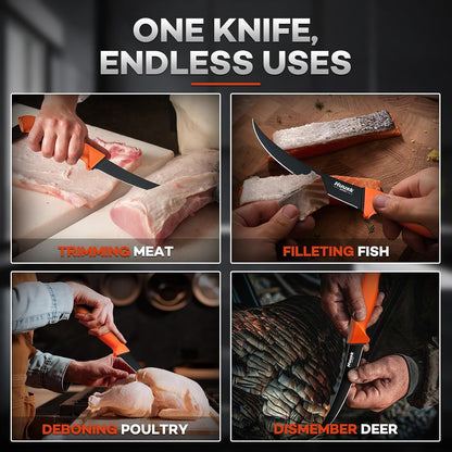 Curved Boning Knife - 6" Filet Knife for Meat Deboning Non‑Slip Grip4