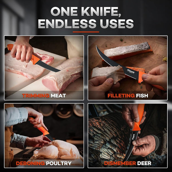 Curved Boning Knife - 6" Filet Knife for Meat Deboning Non‑Slip Grip4