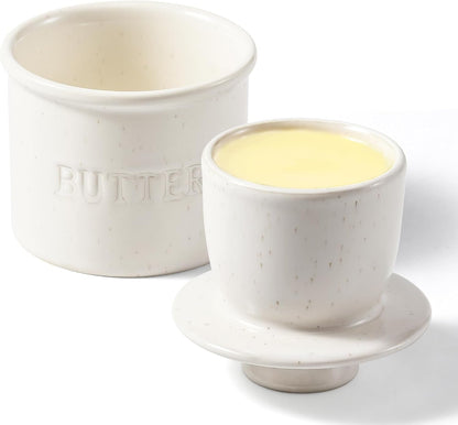 Butter Crock with Lid for Countertop - Ceramic French Butter Dish for Spreadable Soft Butter, Butter Container Holder with a Water Seal, Housewarming Gift, Kitchen and Home Decor, Speckled White1