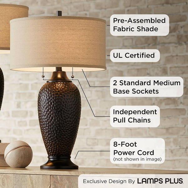 Cody 26" Tall Table Lamps Set of 2 Hammered Oiled Bronze Brown Modern3