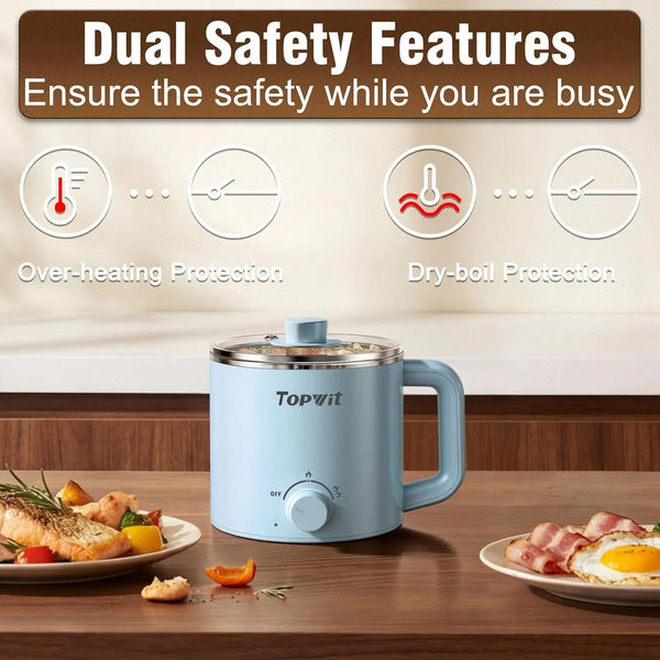 1.6L Electric Pot, Ramen Cooker with 304 Stainless Steel Material | Dual Power Setting, Cooking for Hot Pot, Pasta, Oatmeal, Soup & Egg, Overheat & Boil-Dry Protection, for Dorm & Office6