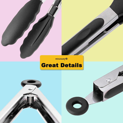 Serving Tongs 9" Cooking Tongs with Silicone Tips, Set of 3 (Black)4