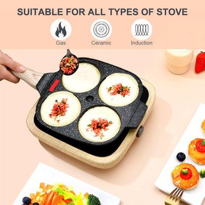 4-Cup Egg Pan Nonstick, Egg Frying Pan with Lid Pancake Pan-Black | Omelet Pan Induction Compatible for Breakfast4