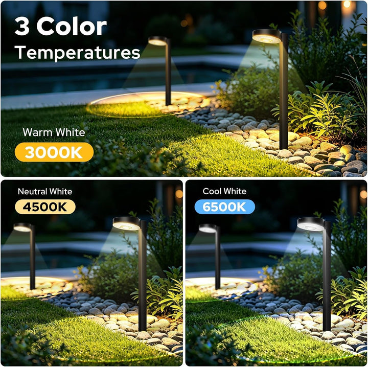12 Pack Solar Pathway Lights Outdoor, 3 Color Temperatures Selectable CCT, Focused Ground Spot Lens, Brighter up to 12 Hrs IP65 Waterproof Path Lights for Walkway Driveway Yard Garden, Black+2