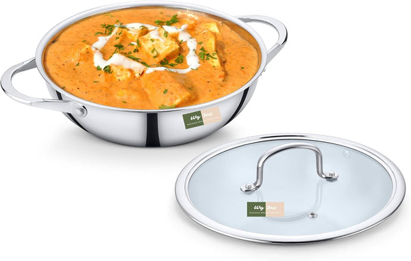 Stainless Steel Wok with Glass Lid, 3 QT - 10.2 Inch / 26 CM Tri-Ply Kadhai, Wide & Deep Cookware Stir-Fry Pans, Dishwasher & Oven Safe, Non-Toxic Cooking Wok Pan, Induction Compatible6