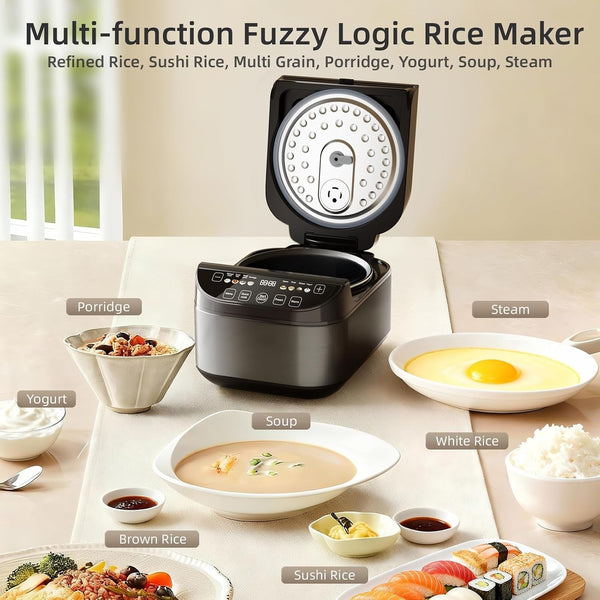 Smart Rice Cooker 6 Cups Uncooked, Fuzzy Logic Rice Maker One-Touch Cooking with Non-Stick Inner Pot, Steamer, Quick Cook, Timer, Auto Keep Warm Feature, Black5