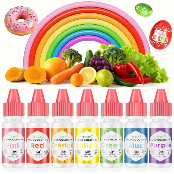 Natural Food Coloring,  7 Vibrant Liquid Colors for Easter Egg Baking, FD&C & Artificial Dye Free Edible Dye Formula for Cake Cookie Decorating, Buttercream, Frosting & Slime, 6Ml Dropper Bottles9
