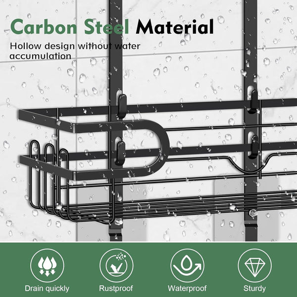 Shower Caddy Hanging, over Head Shower Caddy Shower Storage Rack Basket with Hooks for Razor and Sponge Rustproof, No Drilling, Accessories for Bathroom and Kitchen, Black23