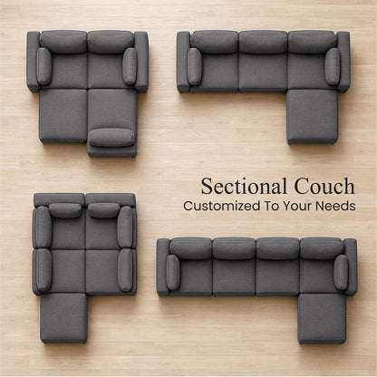 Oversized Couch Modular, V Shaped Big Comfy Couch with Ottoman Storage, Deep Seat Sectional Sofa Solid Wood Frame, Home Sofa Living Room, Office, Removable Cover, Grey3