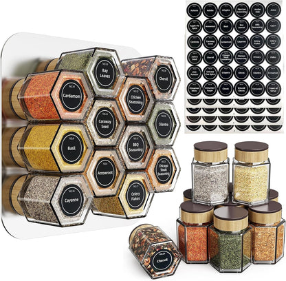 Set of 12 Magnetic Glass Spice Tins with 180 Seasoning Label Stickers1