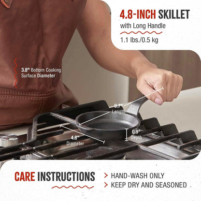 4-Inch Cast Iron Skillet, Pre-Seasoned Cast Iron Frying Pan with Long Handle, Made in Colombia | Pan with Long Handle, Made in Colombia6
