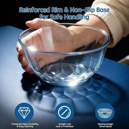 5‑Piece Glass Mixing Bowls Set with Airtight Lids, Blue6