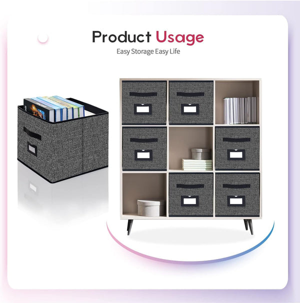 Extra Large Foldable Cloth Storage Cubes 4 Pack with Label Holders - Fabric Storage Bins Baskets Organizers for Home Office Nursery with Handles, 13 L X 15 W X 13 H Inch, Black, MXABXL04PLP5