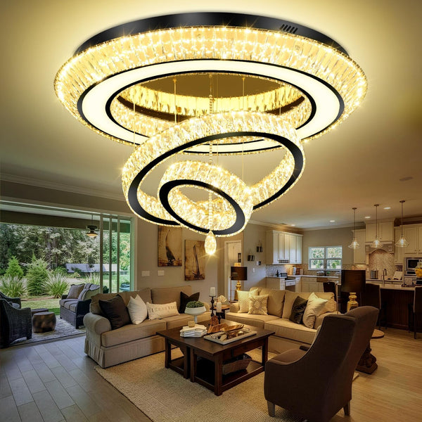 Modern Led Ring Chandelier for Living Room Luxury 3 Ring Crystal Chandelier Lighting 40In Black LED Dimmable Flush Mount Chandelier1