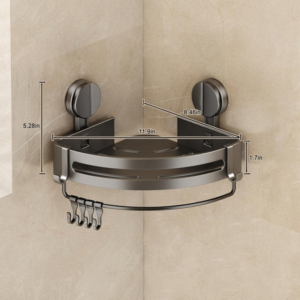 Corner Shower Caddy Suction Cup, 2 Pack Shower Shelves No Drilling, Showers Organizer Storage with Towel Bar & Removable Hooks, Bathroom Shower Shelf Rack for inside Showers2