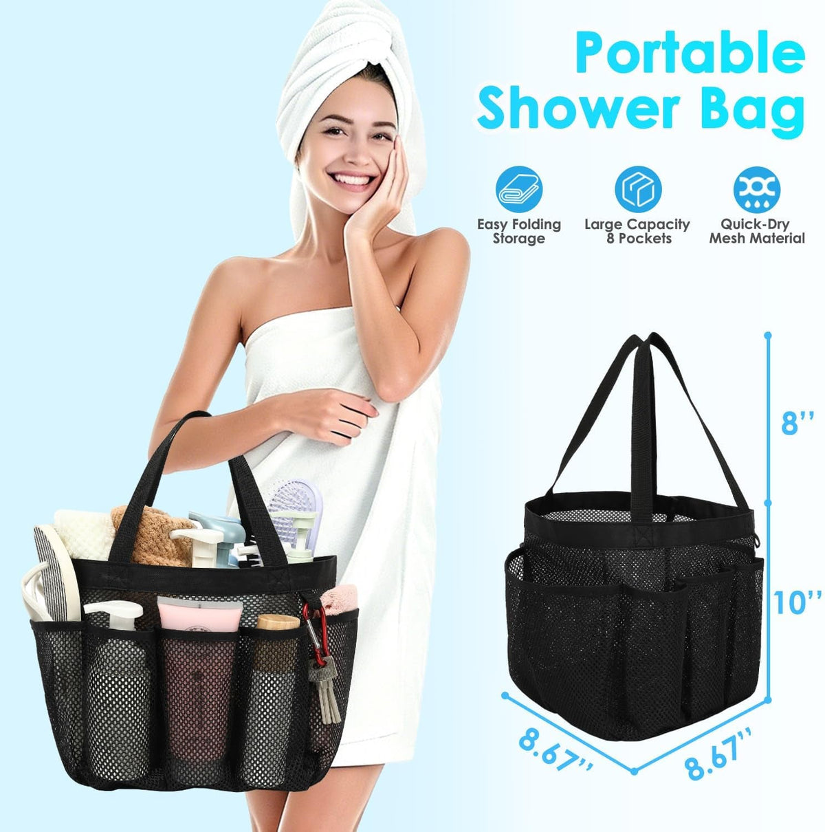 mesh-shower-caddy-portable-for-college-dorm-room-essentials-odorless-polyester-large-shower-tote-bag-with-dual-handles-8-pocket-quick-dry-toiletry-organizer-for-travel-beach-camping-gym