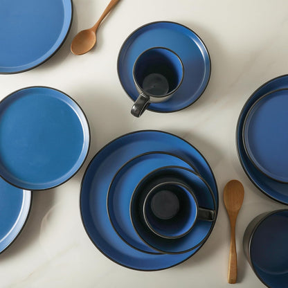 Stone Lain Albie Stoneware 16-Piece Modern Dinnerware Set, Kitchen Plates and Bowls Sets, Service for 4, Blue and Black, Microwave & Dishwasher Safe5