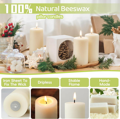 100% Beeswax Candles,Unscented White Bee Wax Candle,2X4 Inch,6 Pack,258 H3