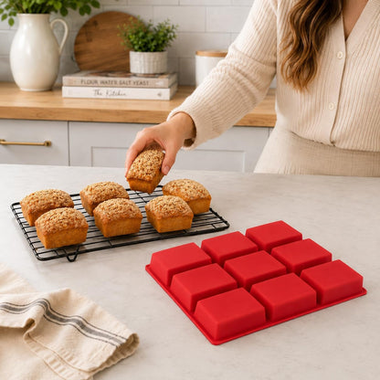 Mini Loaf Pans Silicone, 8-Cavity Nonstick Mini Bread Loaf Pan for Baking Cornbread, Brownies, Cheesecake, Chocolate, Small Loaves, Oven Safe Reusable Bakeware (Red, 1 Pack)4