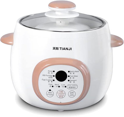 Electric Stew Pot, Ceramic Soup Porridge Cooker, Slow Cookers with Lid, 1L, White1