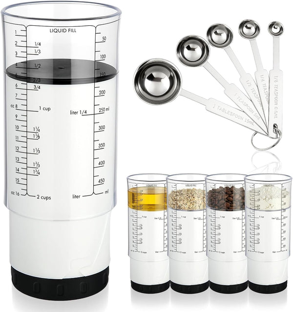 6 Pcs Adjustable Push up Measuring Cup Set 1 Measure Cup 5 Measure Spoon1