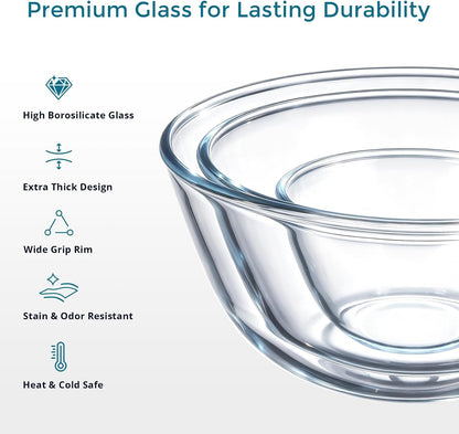Glass Mixing Bowls with Airtight Lids Set for Cooking Prep Serving3