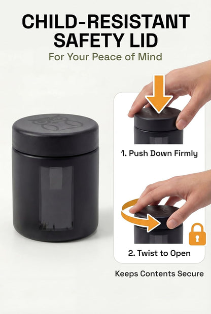 Smell Proof Containers (120Ml), Jars with Airtight Lids for Herbs, Spices, Coffee and Tea, Air Tight Glass Storage Jars with UV Protection Glass, (Set of 2) (Matte Black)6