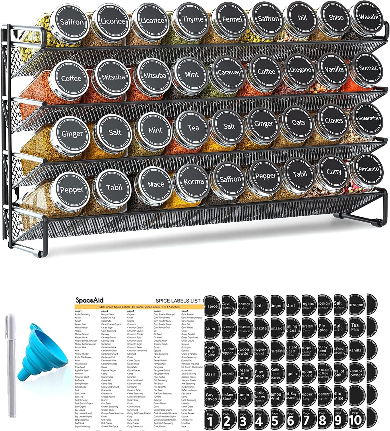 spice-rack-organizer-with-36-spice-jars-386-spice-labels-chalk-marker-and-funnel-set-for-cabinet-countertop-pantry-cupboard-or-door-wall-mount-36-jars-17-2-w-10-8-h-black