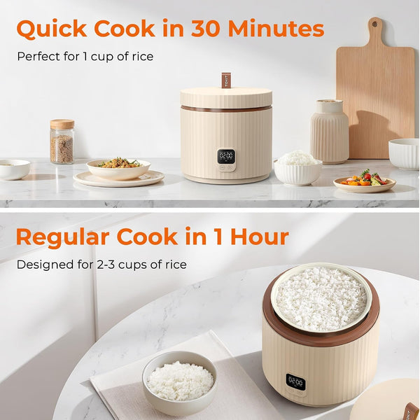 Compact Mini Rice Cooker Small Kitchen 3-Cup (Uncooked) / 6-Cup (Cooked), Non Stick Ceramic Inner Pot Rice Maker, 24H Timer Delay, Auto Keep Warm, 8 Functions Multicooker for Brown Rice, Steam, Soup4