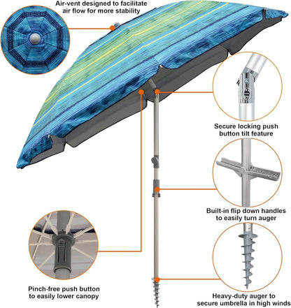 7.2' Beach Umbrella with Sand Anchor, Outdoor Portable Beach Umbrella for Sand with Tilt Pole, Carry Bag, Air Vent3
